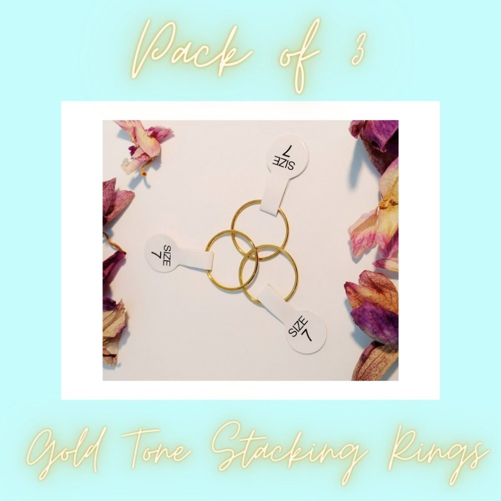 PACK OF 3 Stainless Steel Gold-Tone Stacking Ring Set Size 7